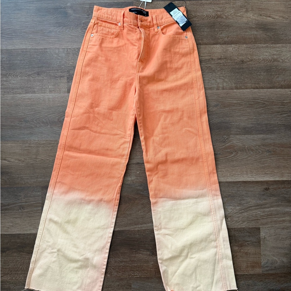 Veronica Beard Ombre Orange and Yellow Straight Leg Jeans